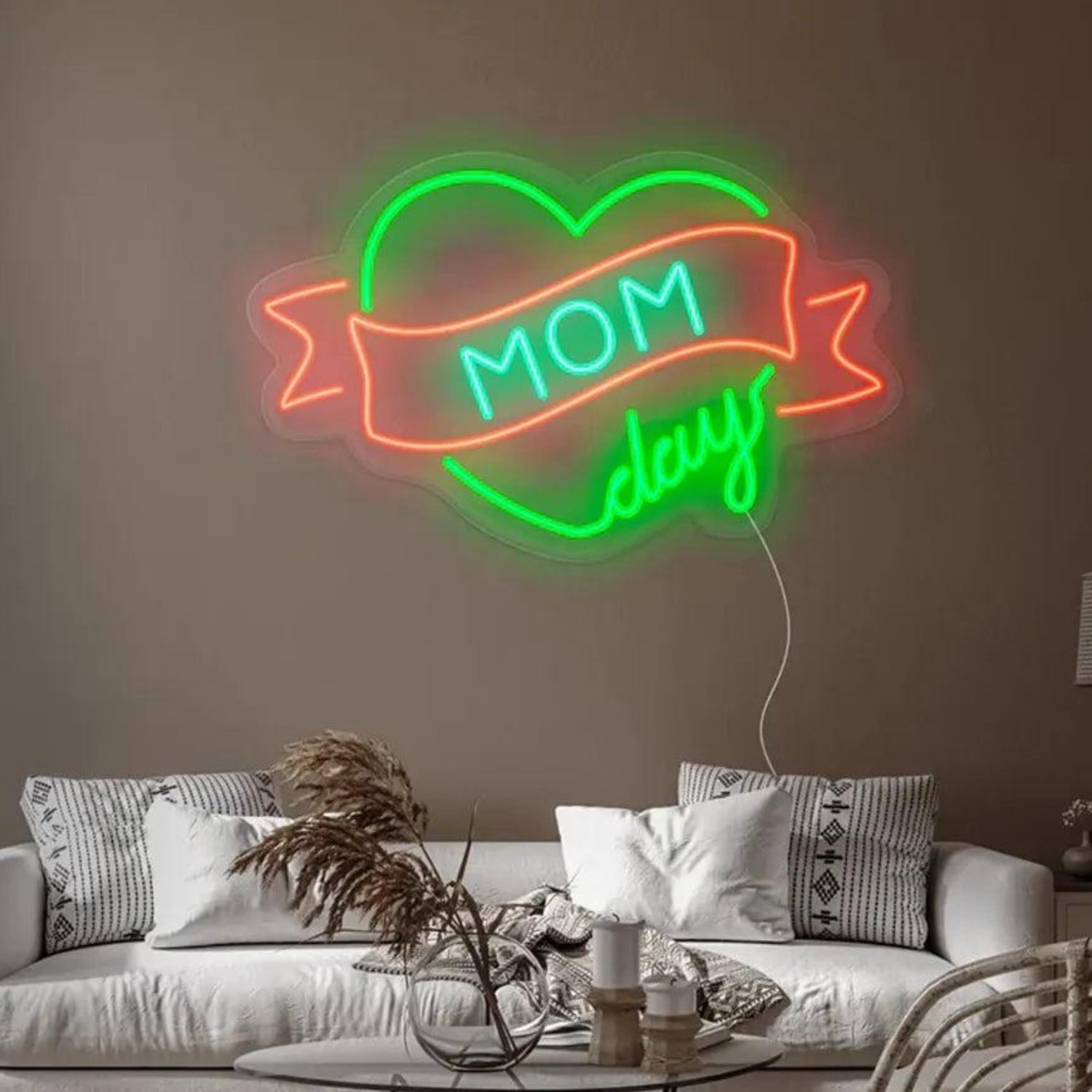 Yellow Purple Green Heart Ribbon LED Neon Sign for Mothers Day Home Decor | Shineneon