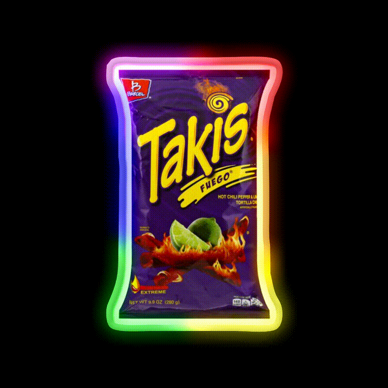 Yellow Purple Takis Snack Kids Packet Snack Food Led Neon Sign Rgb Color