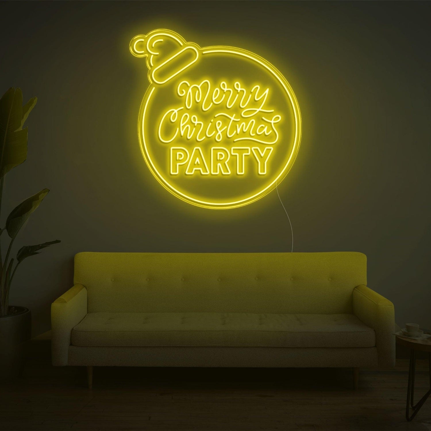 Yellow-Trimmed Christmas Ball Hat Led Neon Sign For Indoor Holiday Party Decor | Shineneon