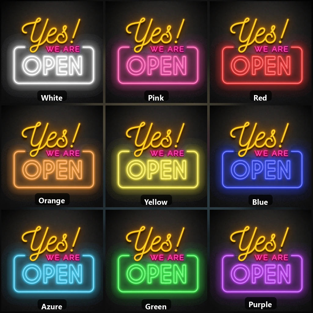 Yes We Are Open LED Neon Sign color grid