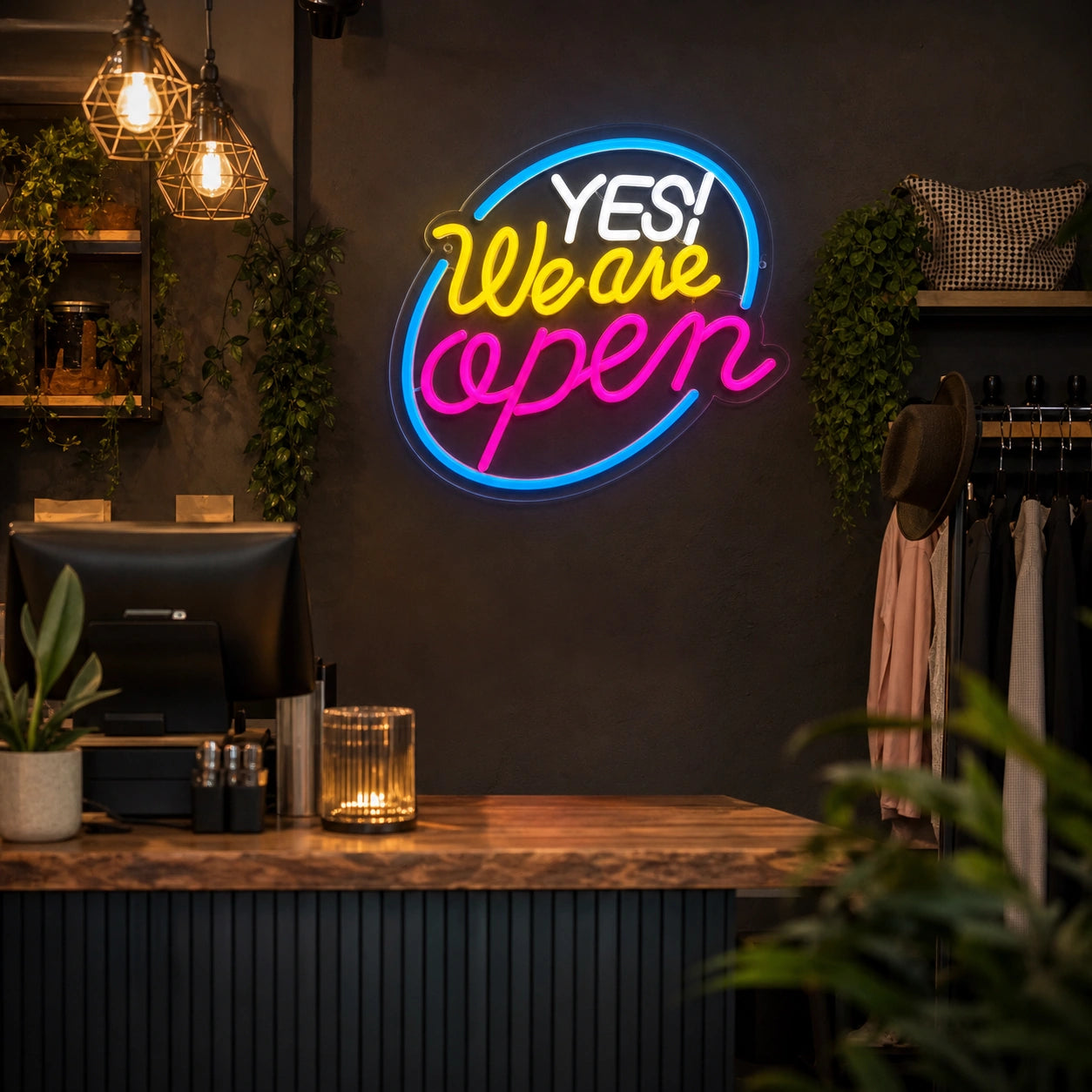 Yes We Are Open Wall Art LED Neon Sign real lifestyle scene