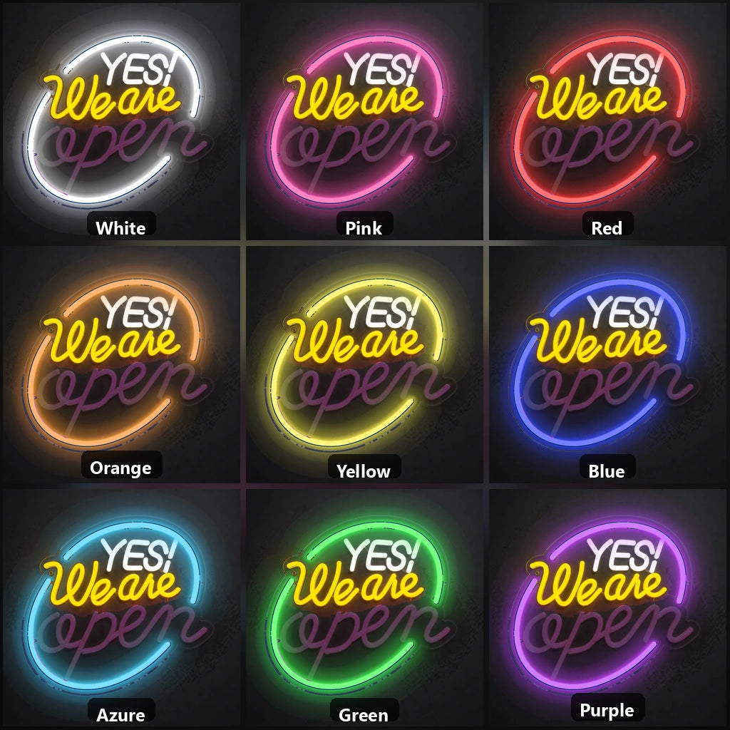 Yes We Are Open Wall Art LED Neon Sign color grid