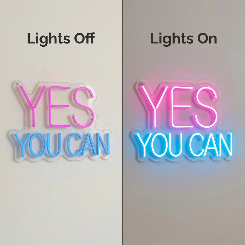 Yes You Can LED Neon Sign Wall Decor - 06 Day Night Comparison