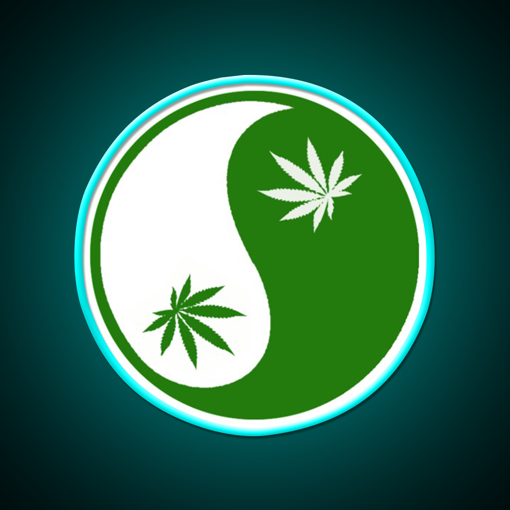 Yin Yang Hemp Inspired Green Leaf Led Neon Sign Rgb Color - Size and dimension reference