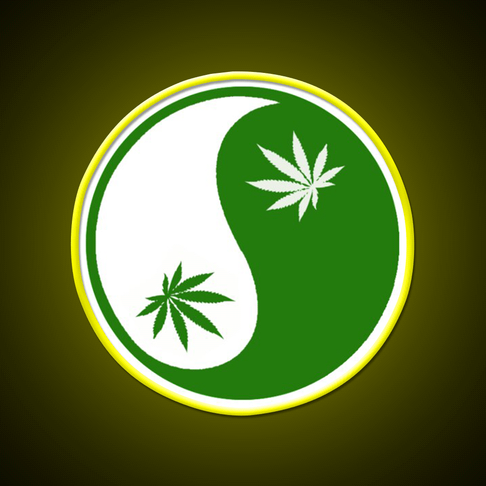 Yin Yang Hemp Inspired Green Leaf Led Neon Sign Rgb Color - Custom LED neon sign front view