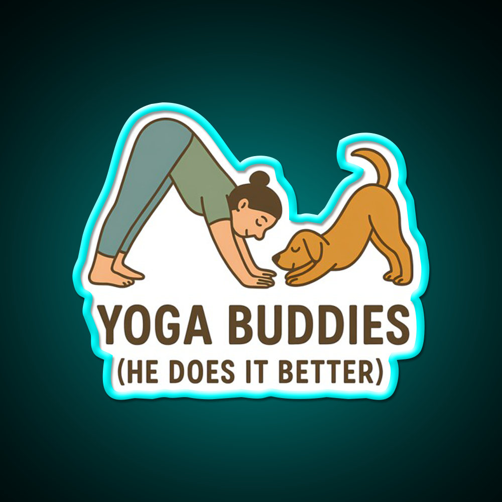 Yoga Buddies Funny Dog And Owner Pose Yoga Led Neon Sign Rgb Color