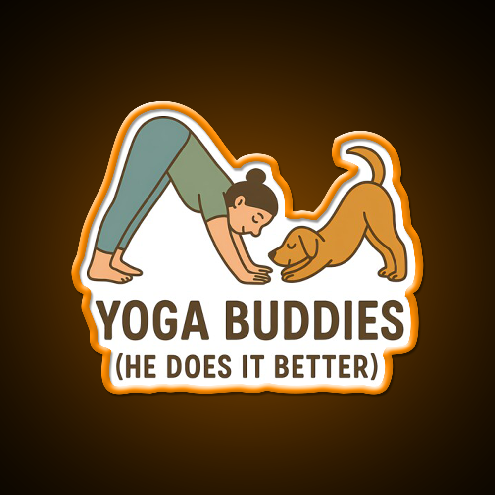 Yoga Buddies Funny Dog And Owner Pose Yoga Led Neon Sign Rgb Color