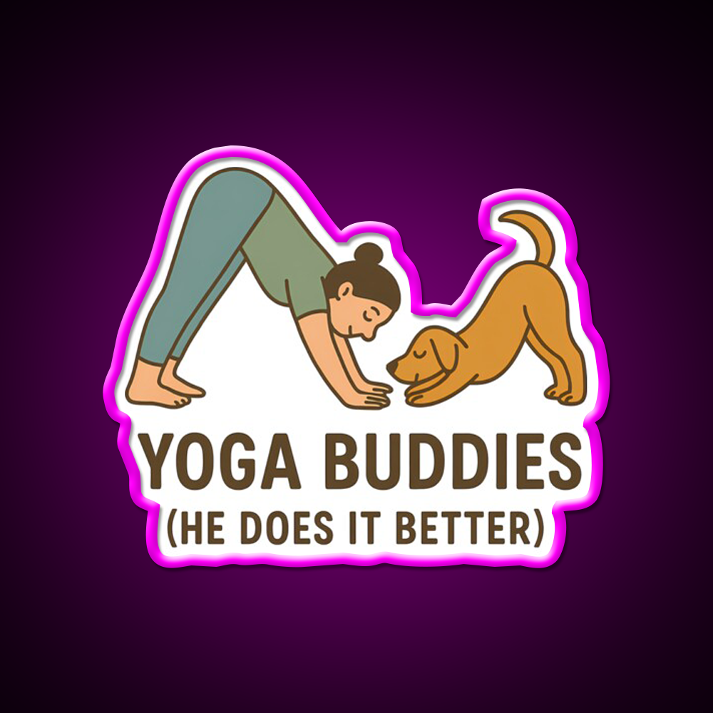 Yoga Buddies Funny Dog And Owner Pose Yoga Led Neon Sign Rgb Color