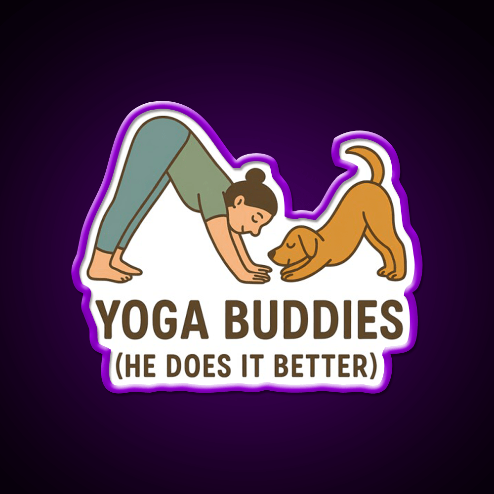 Yoga Buddies Funny Dog And Owner Pose Yoga Led Neon Sign Rgb Color - Shineneon