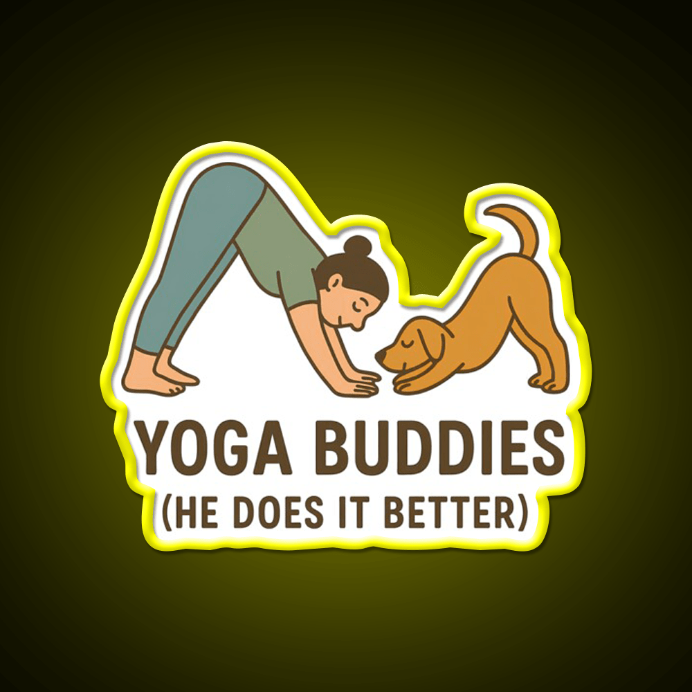 Yoga Buddies Funny Dog And Owner Pose Yoga Led Neon Sign Rgb Color - Shineneon