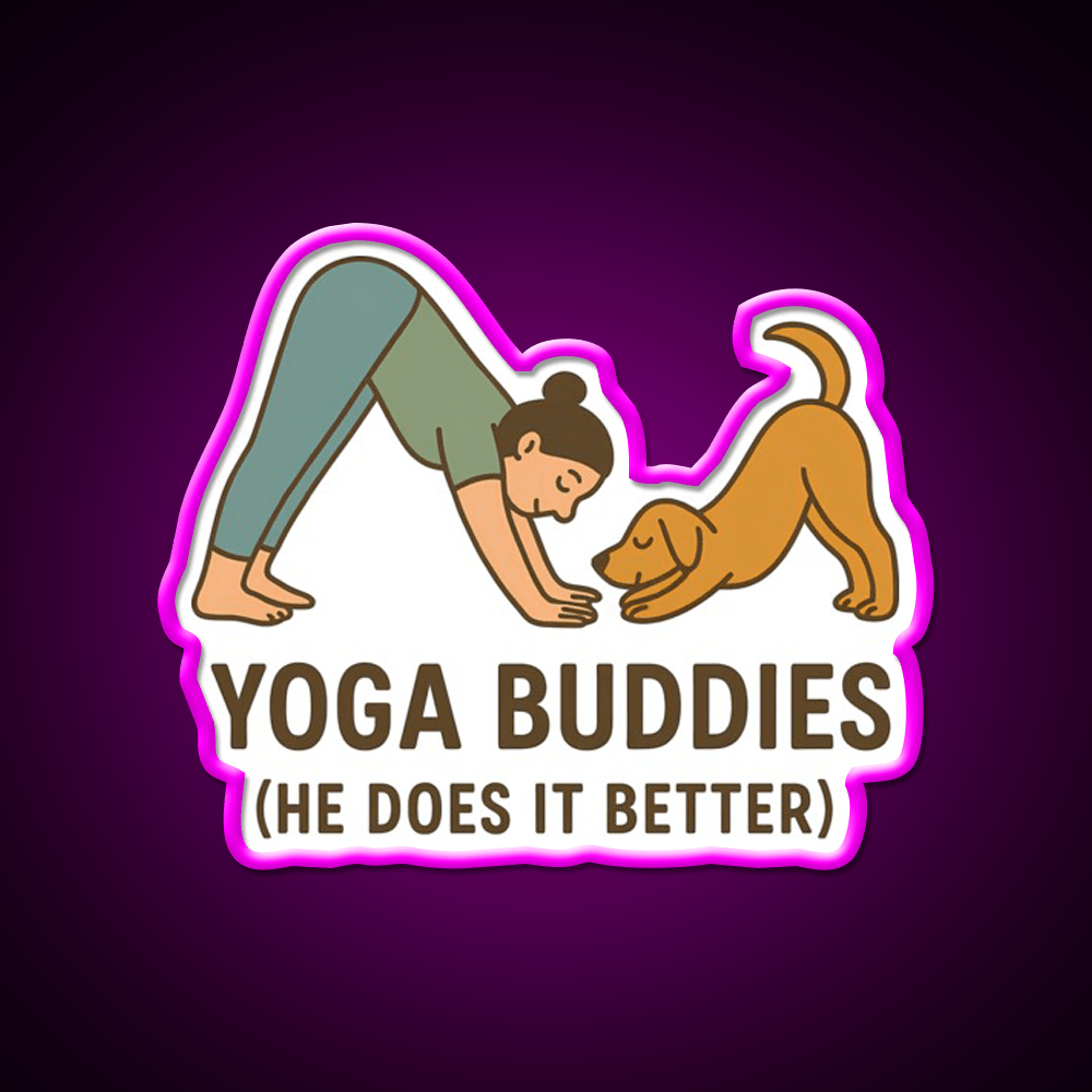Yoga Buddies Funny Dog And Owner Pose Yoga Led Neon Sign Rgb Color - Shineneon