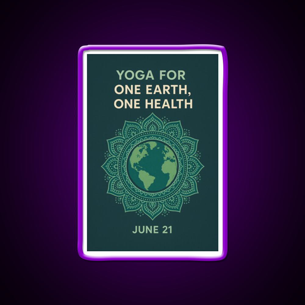 Yoga For One Earth One Health Earth Mandala Yoga Led Neon Sign Rgb Color