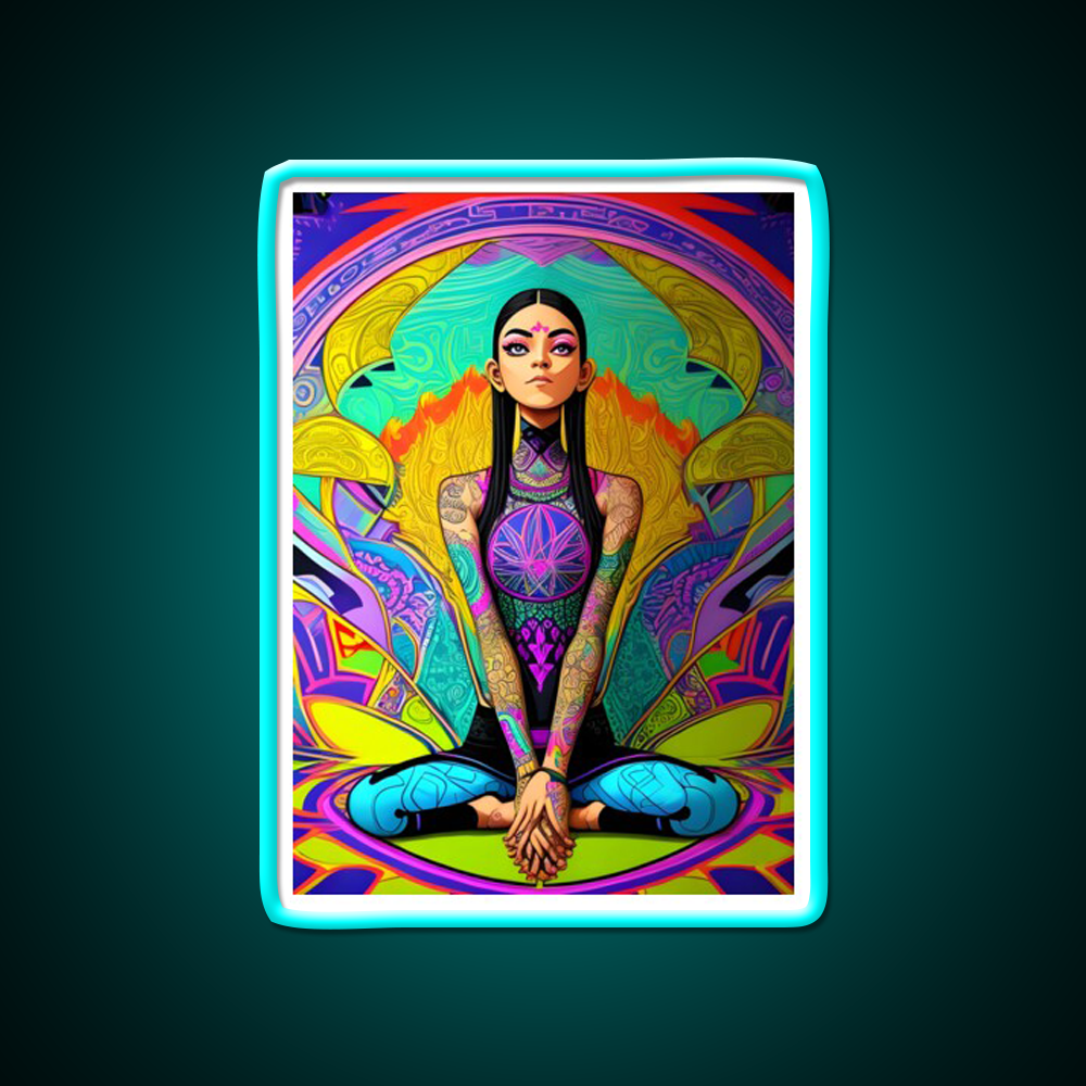 Yoga Girl Artwork In Trippy Psychedelic Colors Yoga Led Neon Sign Rgb Color