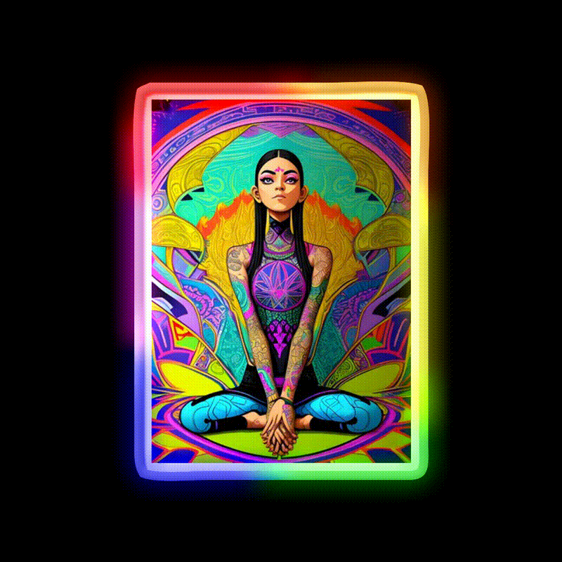 Yoga Girl Artwork In Trippy Psychedelic Colors Yoga Led Neon Sign Rgb Color