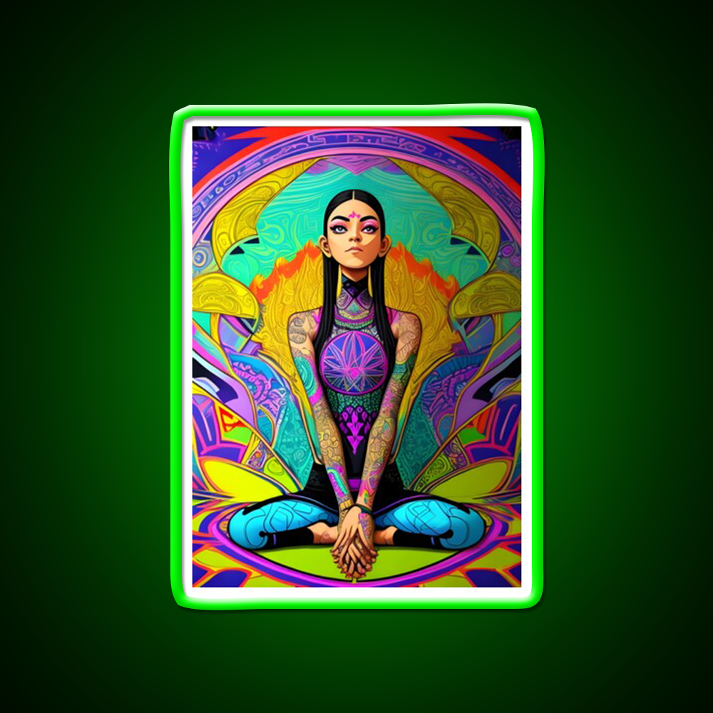 Yoga Girl Artwork In Trippy Psychedelic Colors Yoga Led Neon Sign Rgb Color