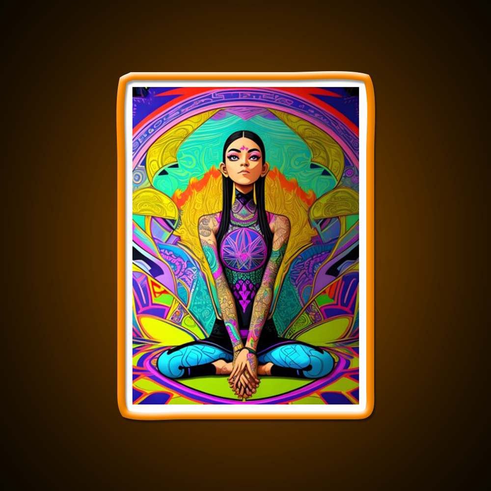 Yoga Girl Artwork In Trippy Psychedelic Colors Yoga Led Neon Sign Rgb Color
