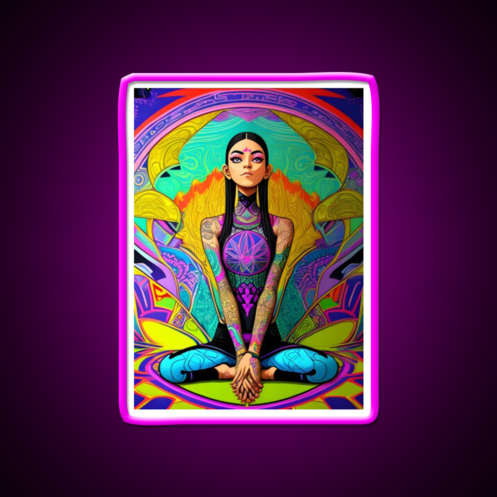 Yoga Girl Artwork In Trippy Psychedelic Colors Yoga Led Neon Sign Rgb Color