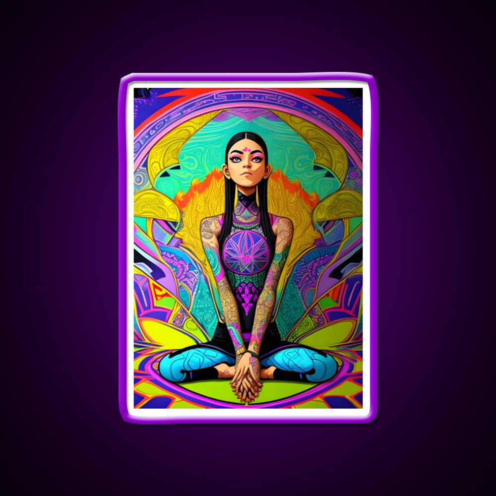 Yoga Girl Artwork In Trippy Psychedelic Colors Yoga Led Neon Sign Rgb Color