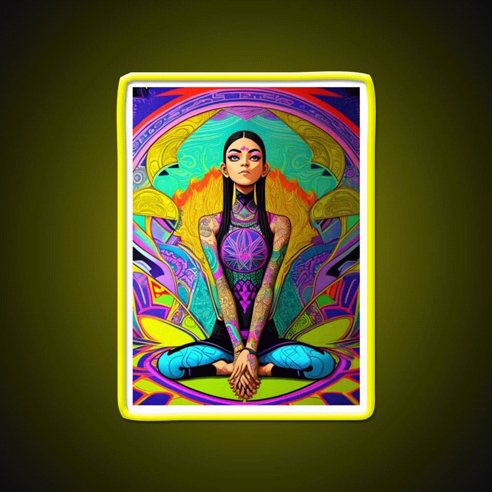 Yoga Girl Artwork In Trippy Psychedelic Colors Yoga Led Neon Sign Rgb Color