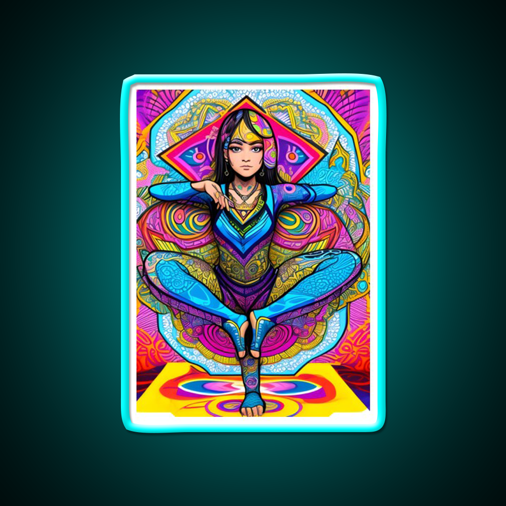 Yoga Girl Artwork In Trippy Psychedelic Colors Yoga Led Neon Sign Wall Sign Rgb Color