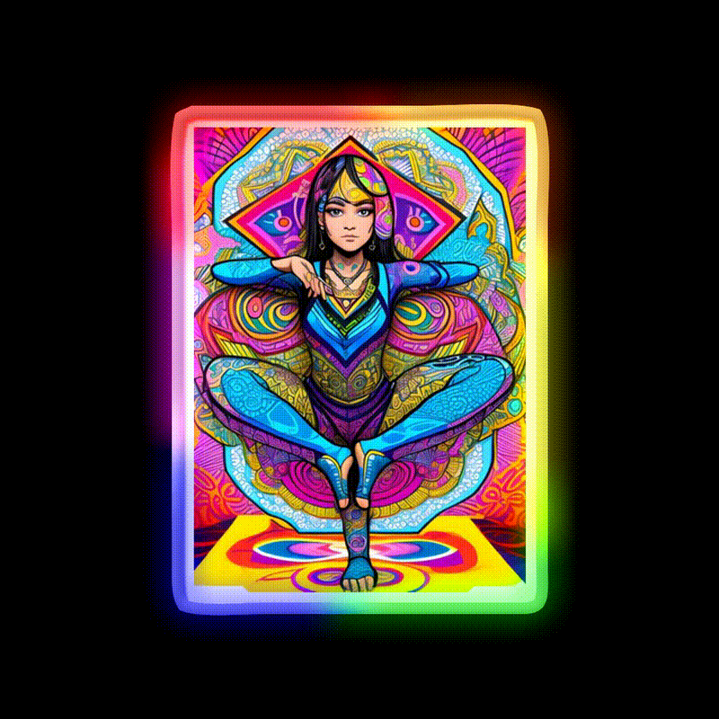 Yoga Girl Artwork In Trippy Psychedelic Colors Yoga Led Neon Sign Wall Sign Rgb Color