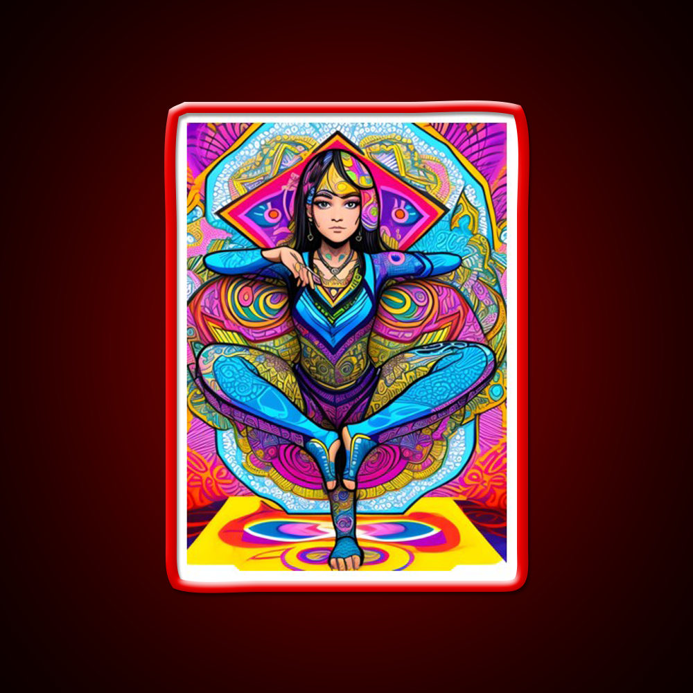 Yoga Girl Artwork In Trippy Psychedelic Colors Yoga Led Neon Sign Wall Sign Rgb Color - Shineneon