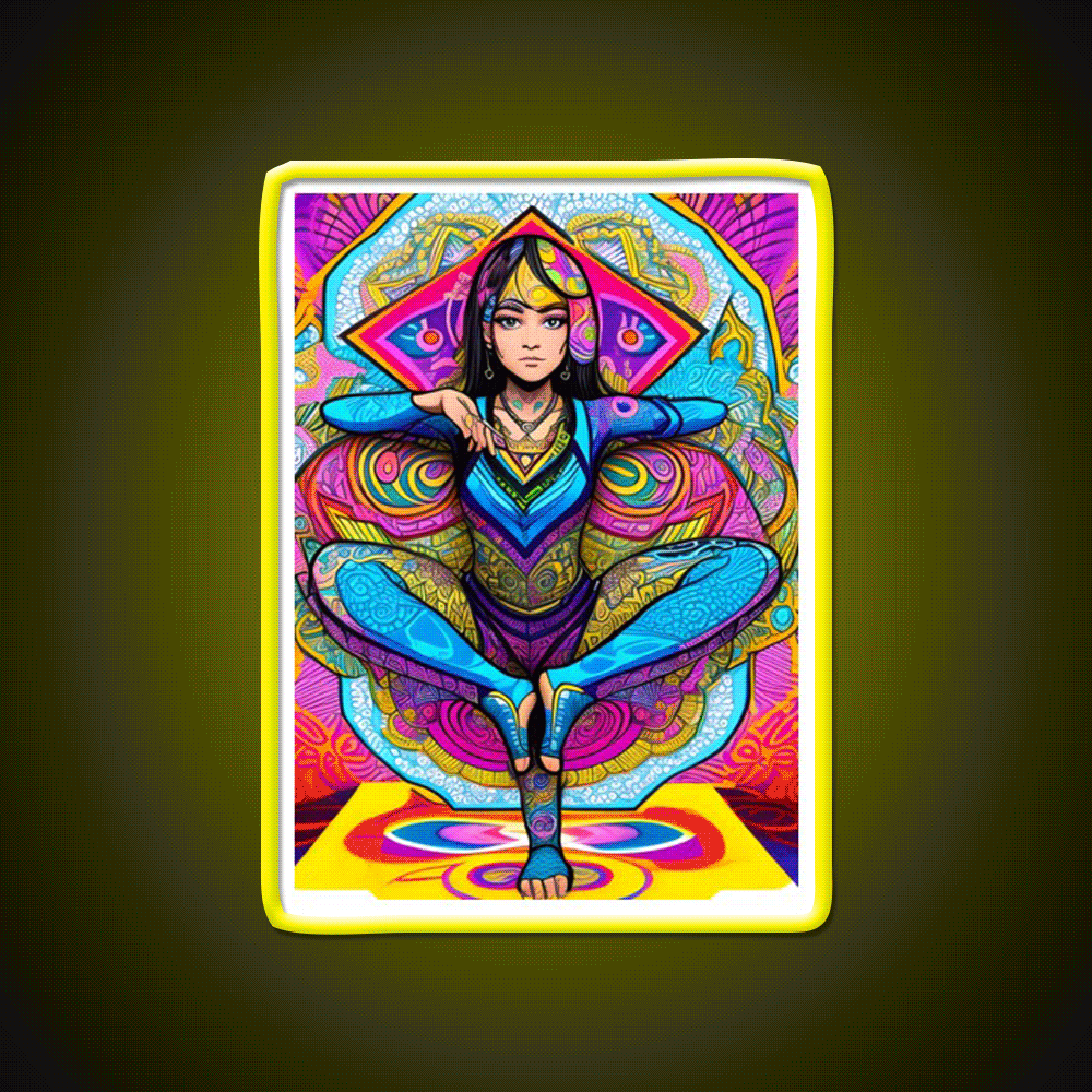 Yoga Girl Artwork In Trippy Psychedelic Colors Yoga Led Neon Sign Wall Sign Rgb Color