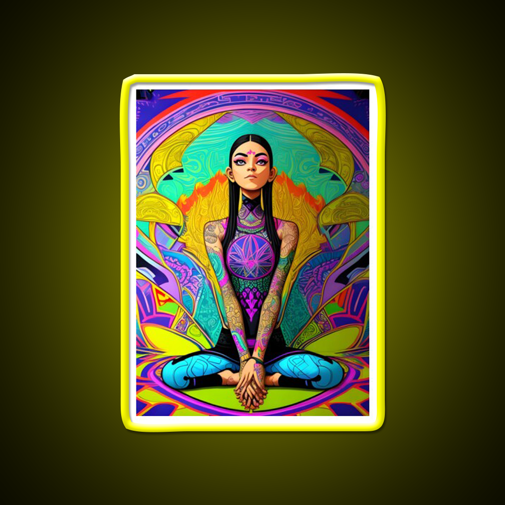 Yoga Girl Artwork In Trippy Psychedelic Colors Yoga Led Neon Sign Rgb Color