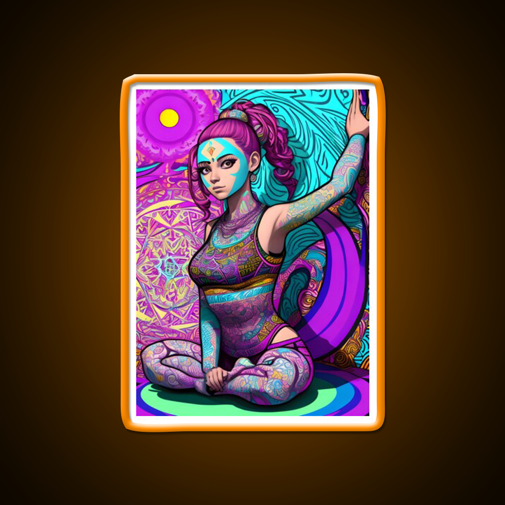 Yoga Girl Artwork In Trippy Psychedelic Yoga Led Neon Sign Yoga Studio Rgb Color - Shineneon
