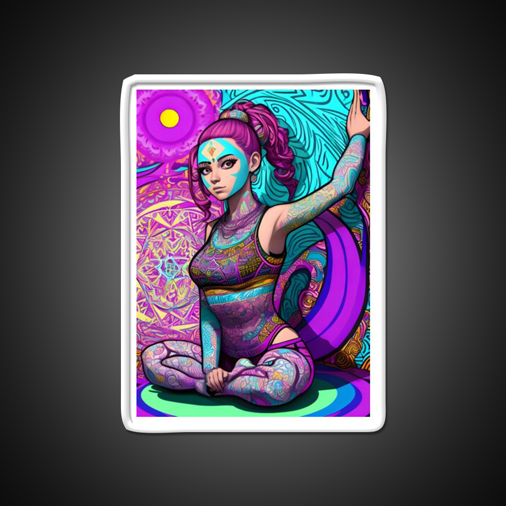 Yoga Girl Artwork In Trippy Psychedelic Yoga Led Neon Sign Yoga Studio Rgb Color - Shineneon