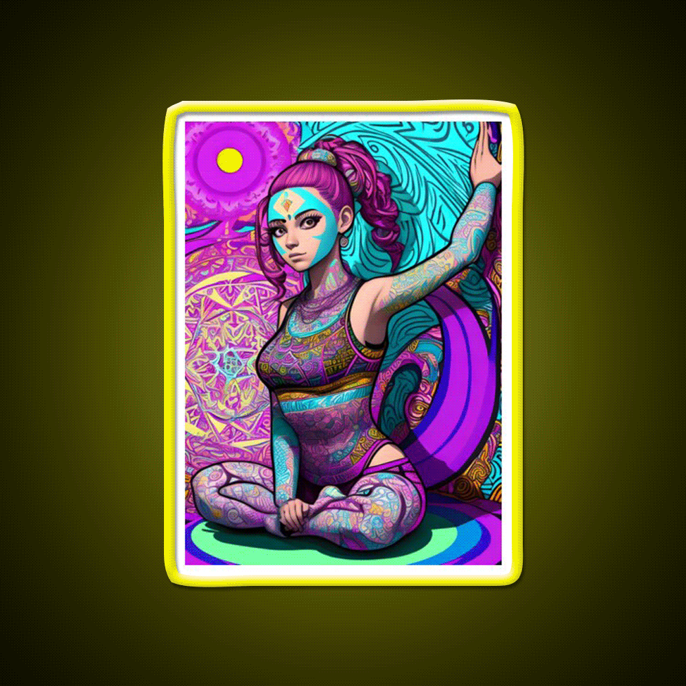 Yoga Girl Artwork In Trippy Psychedelic Yoga Led Neon Sign Yoga Studio Rgb Color
