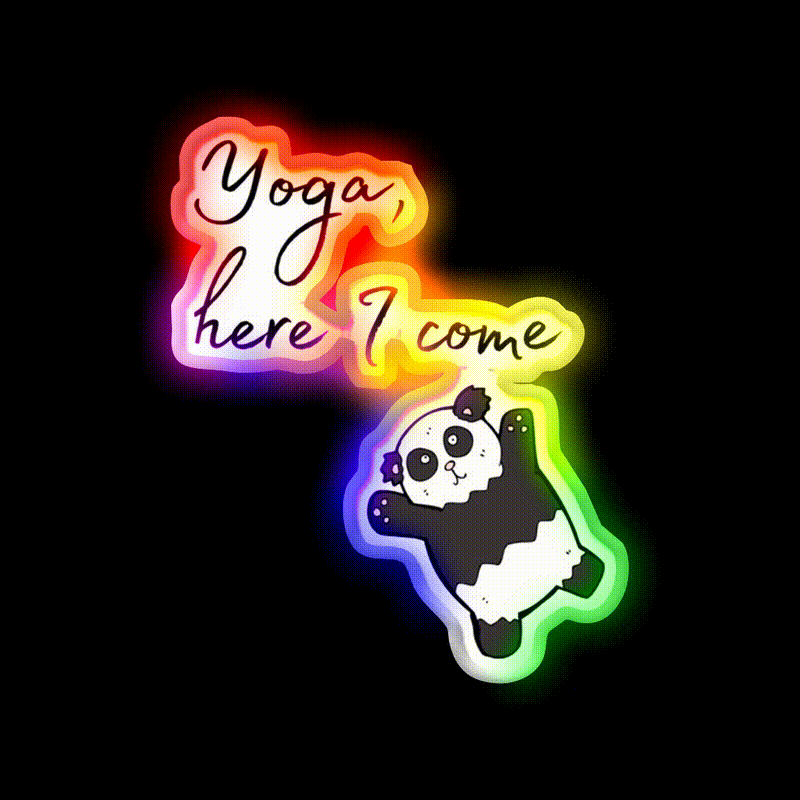 Yoga Here I Come Lazy Panda Yoga Led Neon Sign For Wellness Space Rgb Color