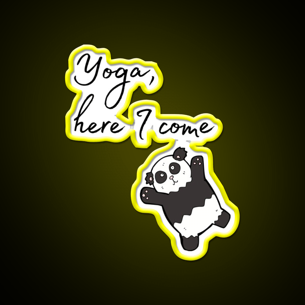 Yoga Here I Come Lazy Panda Yoga Led Neon Sign For Wellness Space Rgb Color