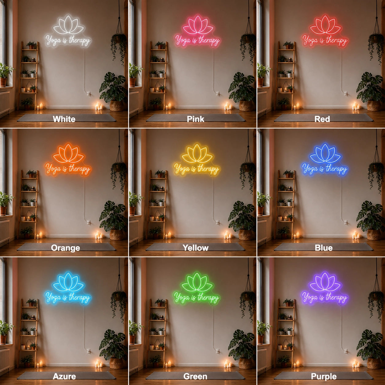 Yoga Is Therapy LED Neon Sign - 05 Color Grid