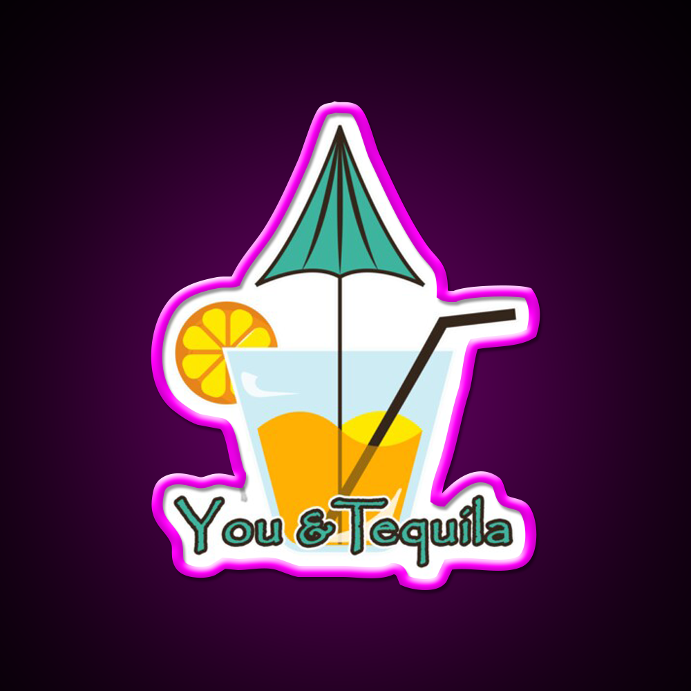 You And Tequila Cocktail Bar Decor Led Neon Sign Rgb Color - Neon sign mounted on wall in room