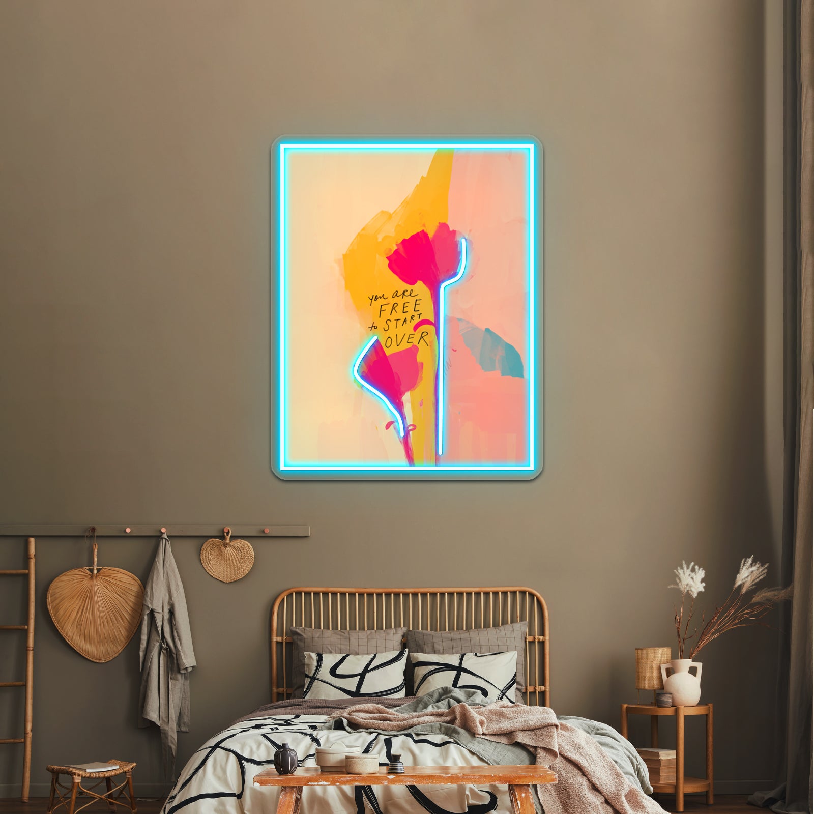 You Are Free To Start Over Floral Art Home Wall Artwork Neon Signs | Shineneon
