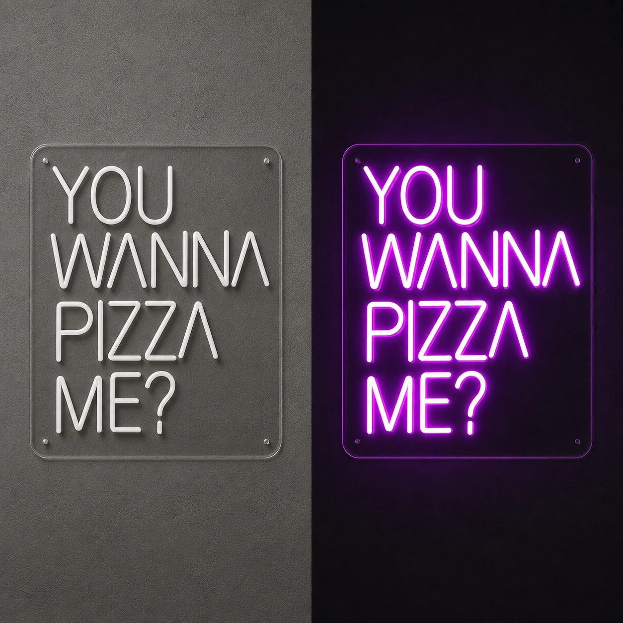 You Wanna Pizza Me LED Neon Sign Garage Man Cave Neon Sign day and night comparison