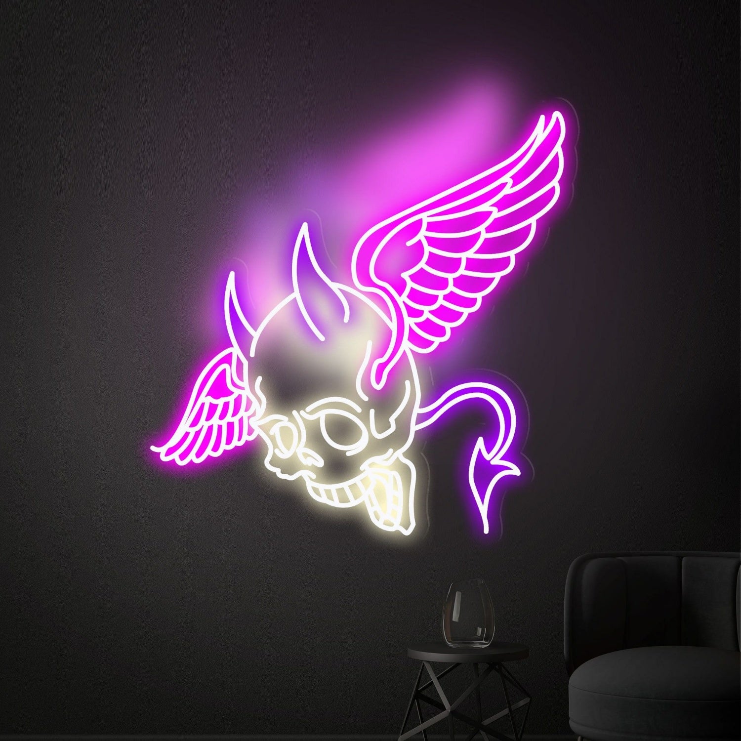 Your Space Skull Head With Wings Neon Lights Sign Artwork | Shineneon