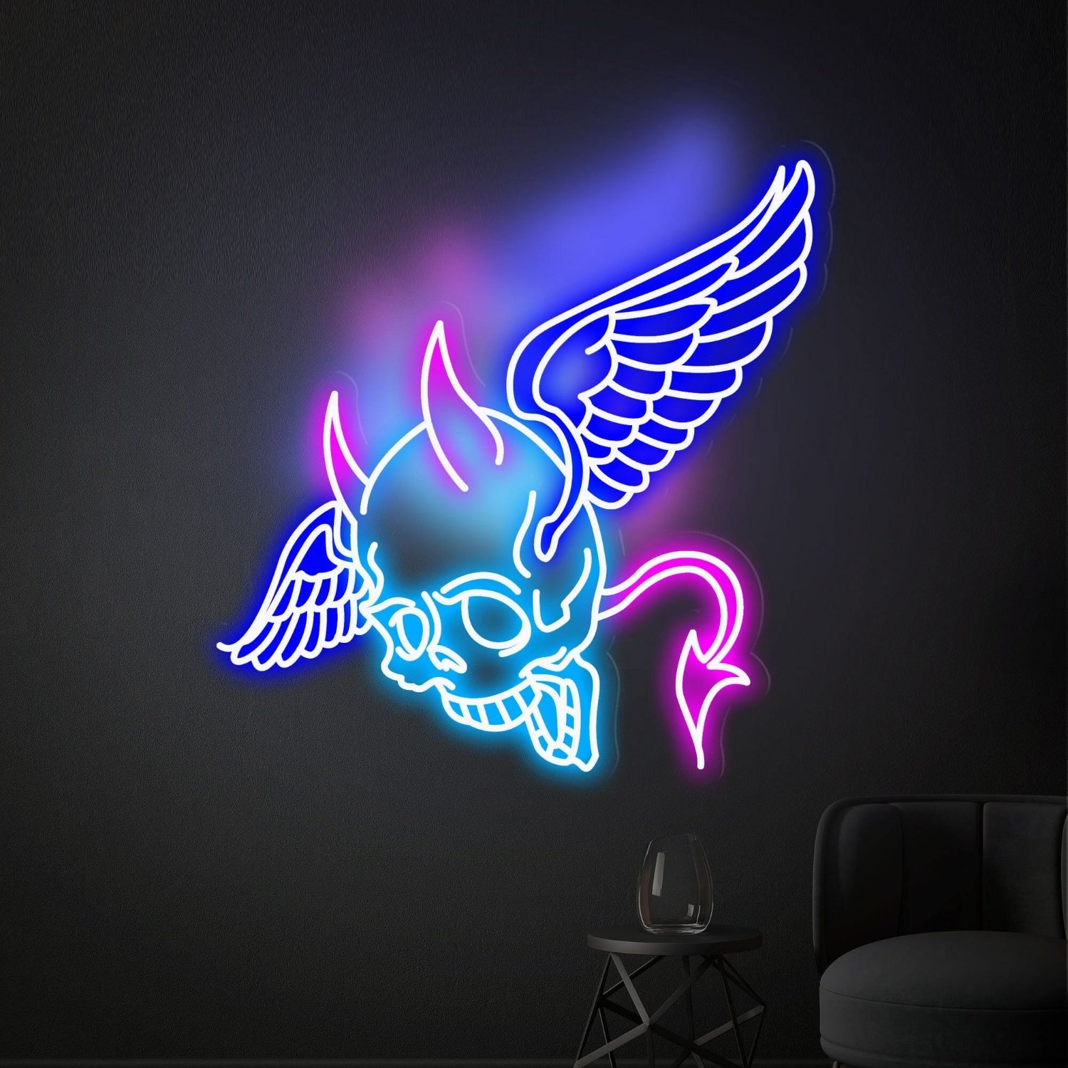 Your Space Skull Head With Wings Neon Lights Sign Artwork | Shineneon