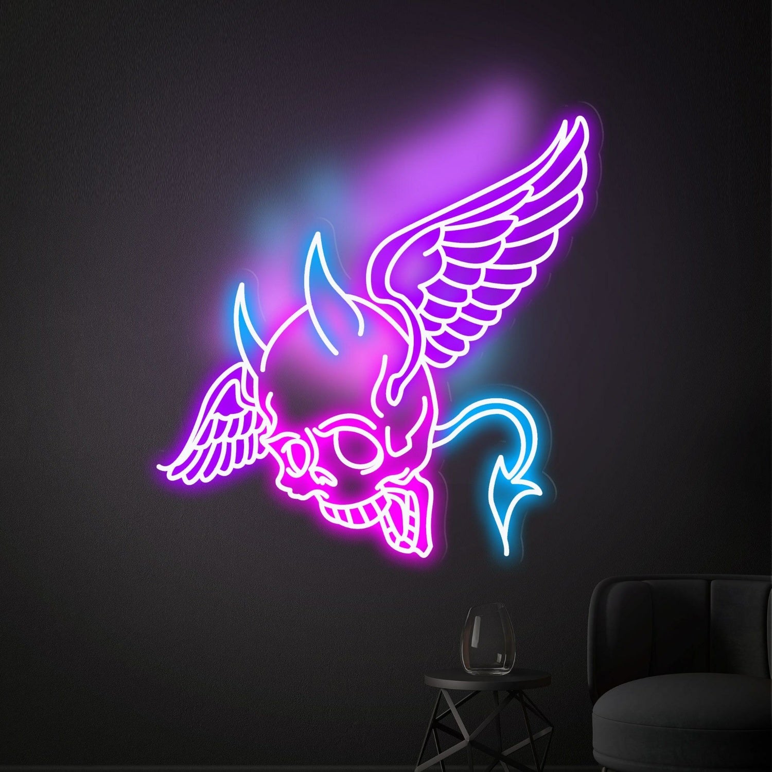 Your Space Skull Head With Wings Neon Lights Sign Artwork | Shineneon