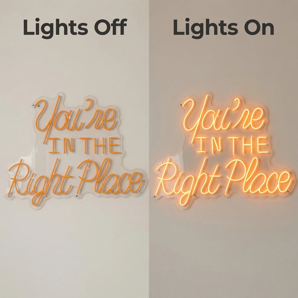 You're In The Right Place LED Neon Sign - 06 Day Night Comparison