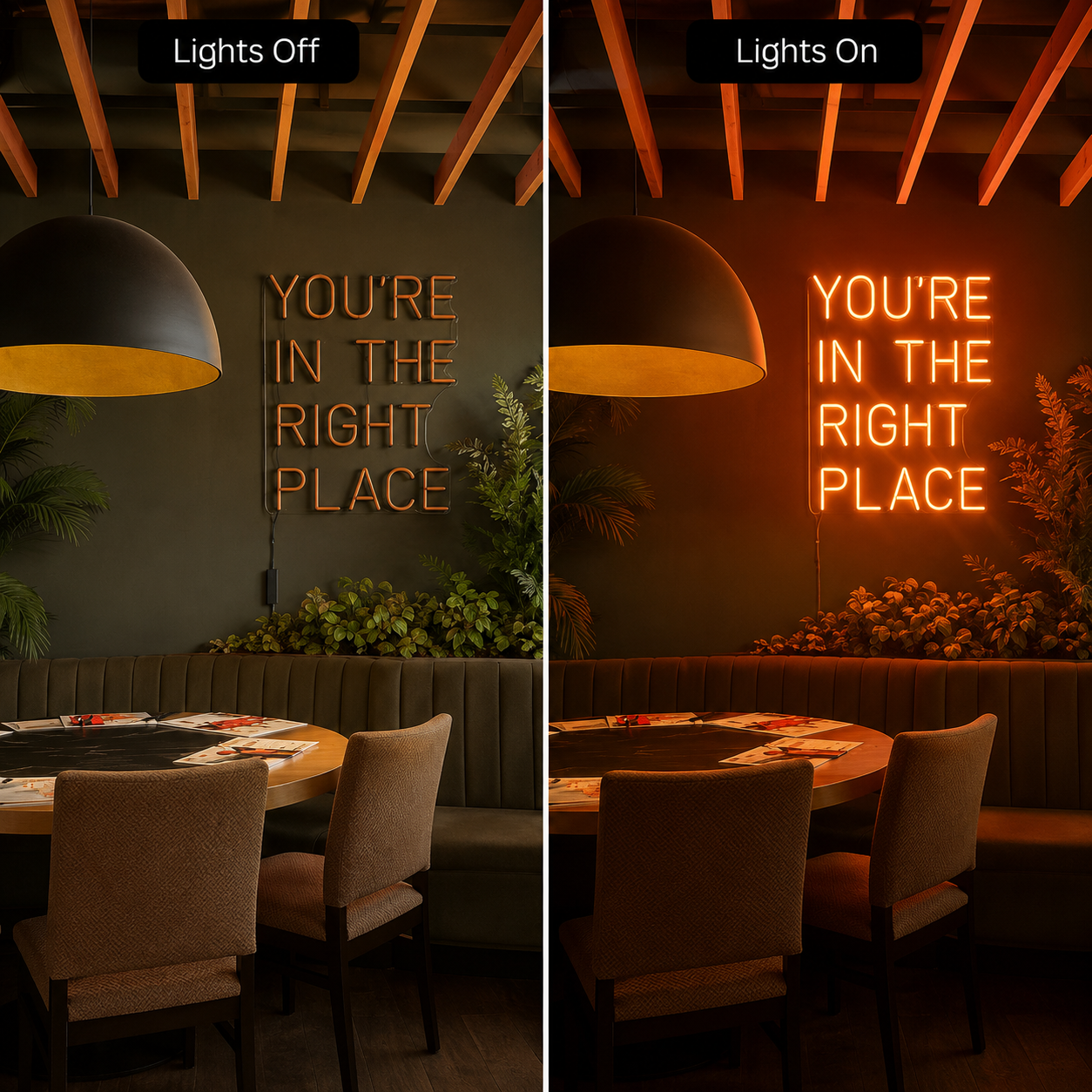 You're In The Right Place LED Neon Sign Home Wall Art - 06 Day Night Comparison