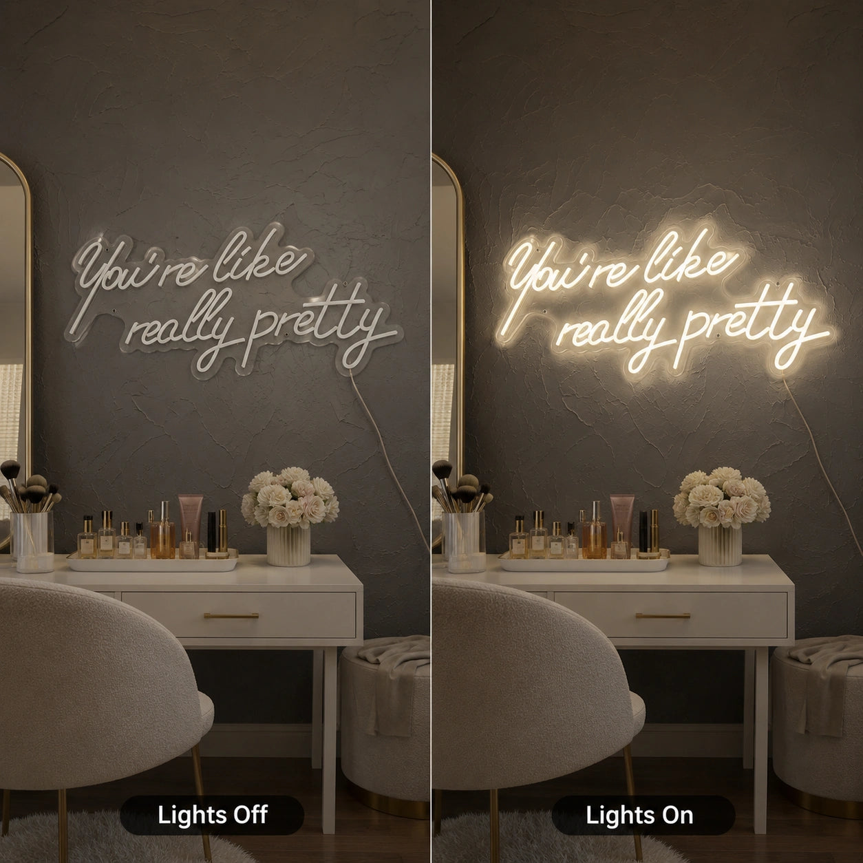 Youre Like Really Pretty LED Neon Sign Wall Decor - 06 Day Night Comparison