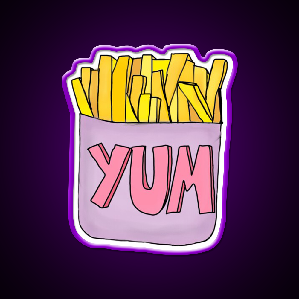 Yum Order Of Fries Fast Food Led Neon Sign For Burger Place Rgb Color