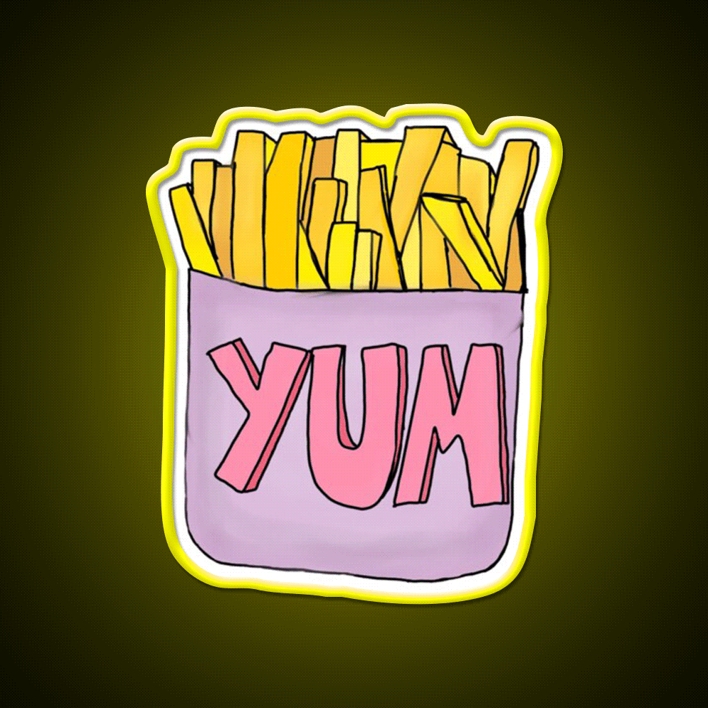 Yum Order Of Fries Fast Food Led Neon Sign For Burger Place Rgb Color