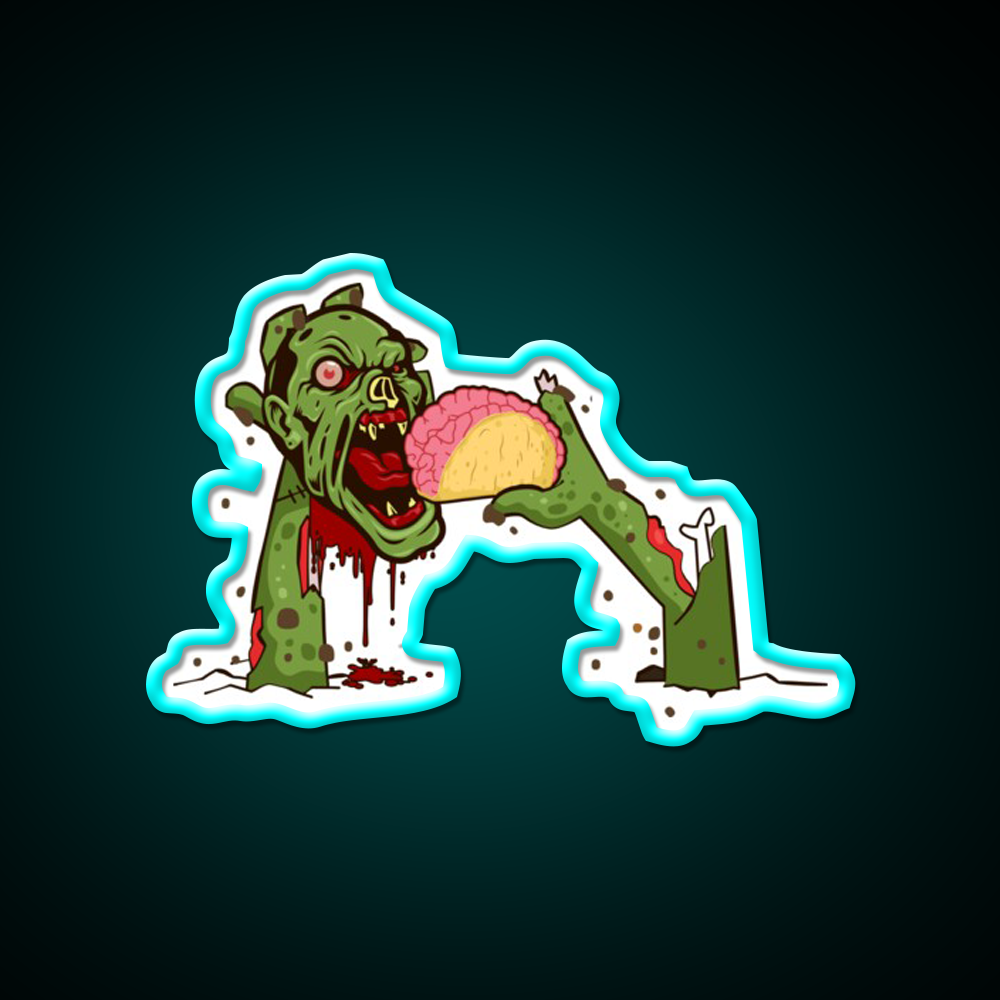 Zombie Eating Taco Brains Mexican Halloween Taco Led Neon Sign Rgb Color