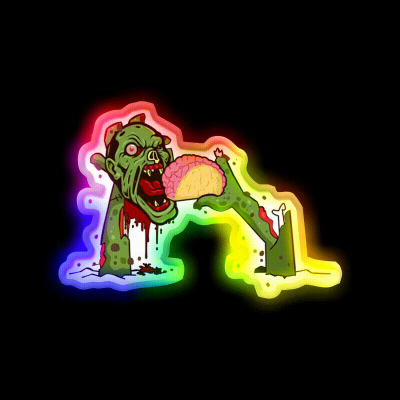 Zombie Eating Taco Brains Mexican Halloween Taco Led Neon Sign Rgb Color