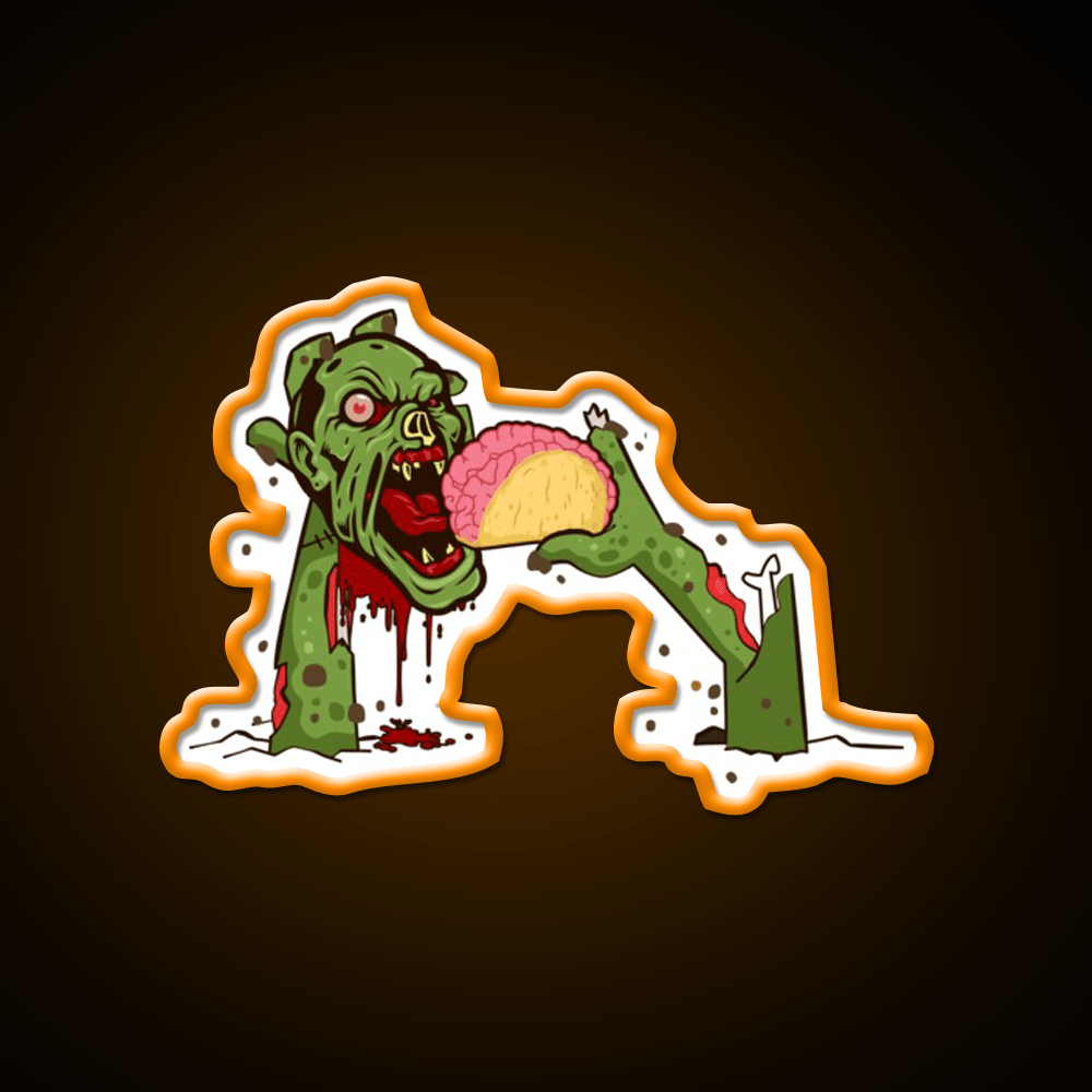 Zombie Eating Taco Brains Mexican Halloween Taco Led Neon Sign Rgb Color - Shineneon