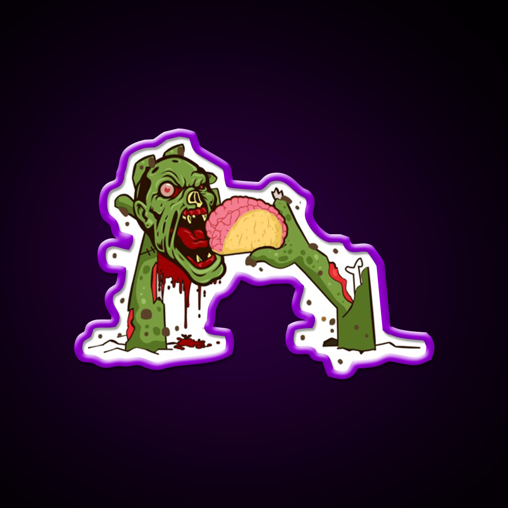 Zombie Eating Taco Brains Mexican Halloween Taco Led Neon Sign Rgb Color - Shineneon