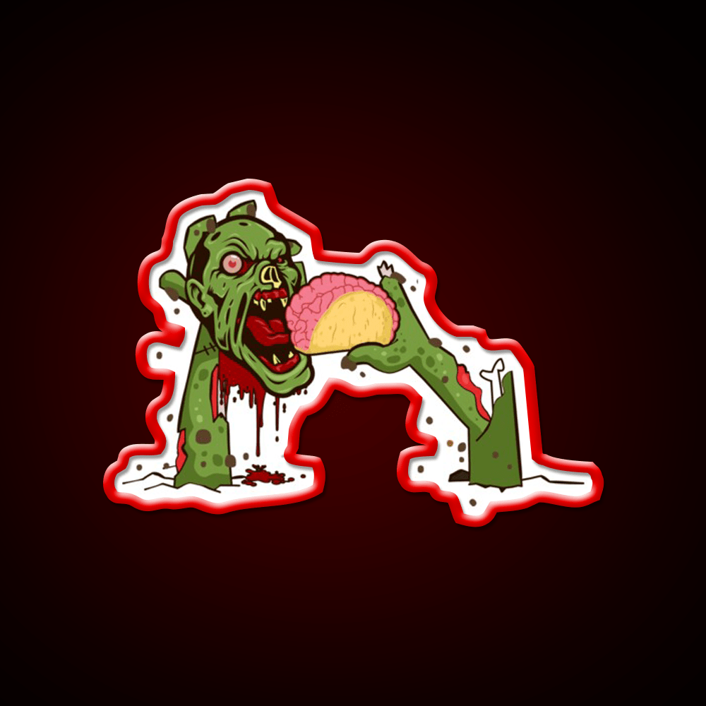 Zombie Eating Taco Brains Mexican Halloween Taco Led Neon Sign Rgb Color - Shineneon
